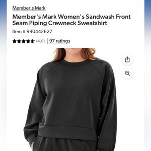 Member's Mark Sandwash Front Seam Piping Crewneck Sweatshirt - Black - Small